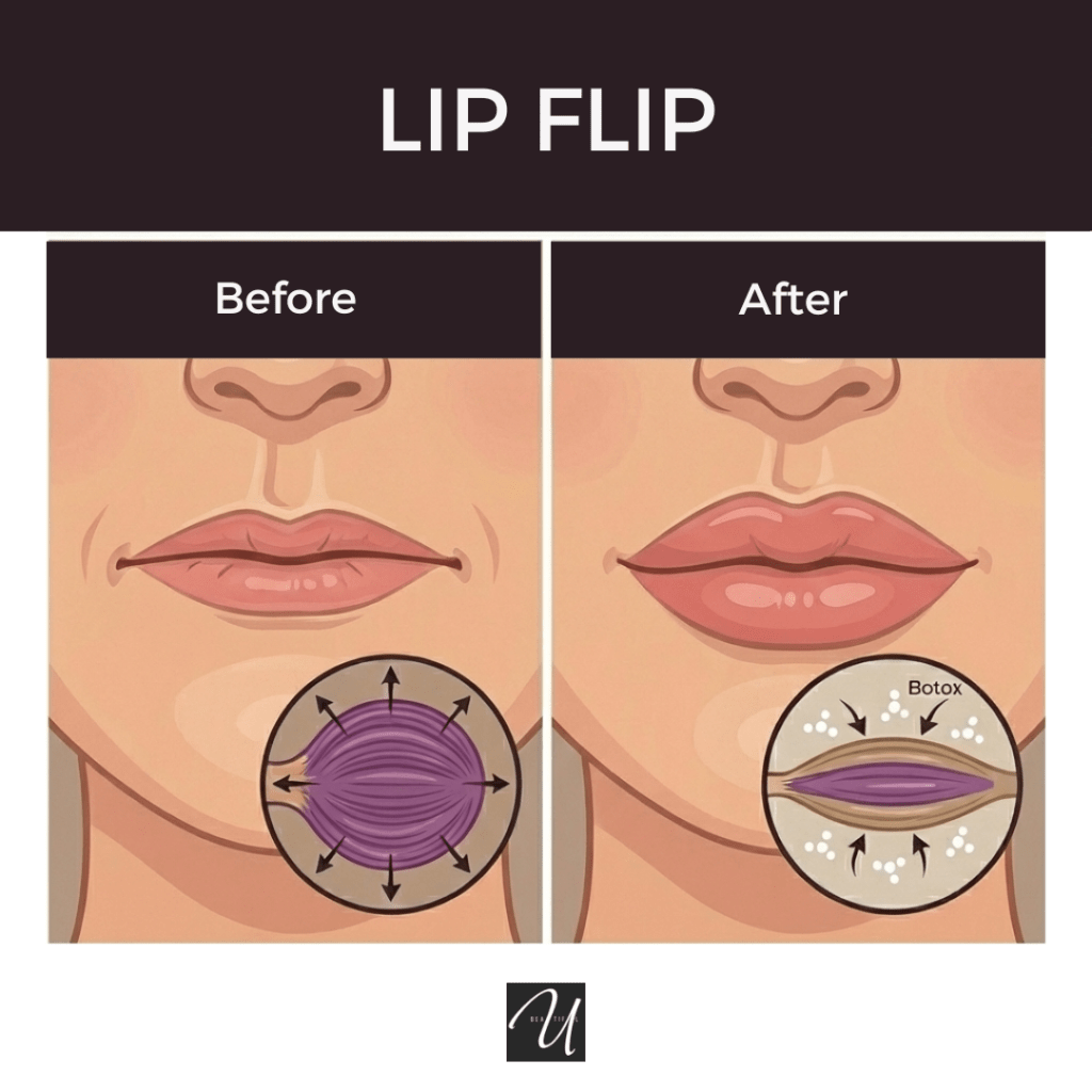 A Botox lip flip before and after graphic
